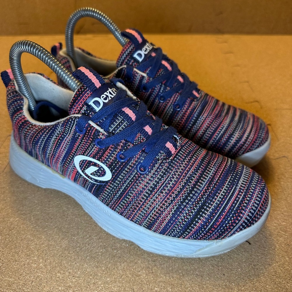 Dexter Abby Bowling Shoes Women 6M Blue Pink Knit Athletic DW0001702 Slide-Rite